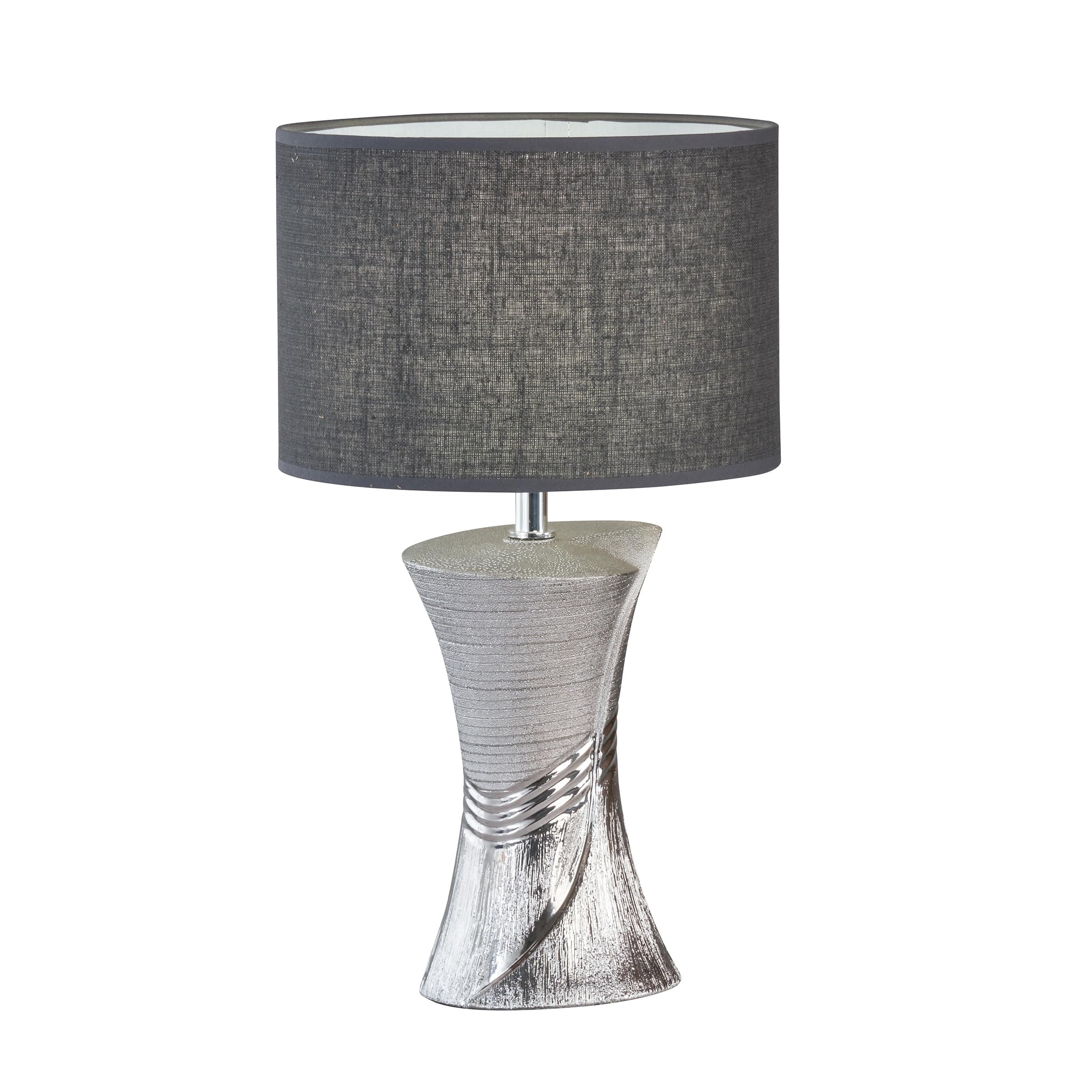 fischer-honsel-louis-tischleuchte-silberfarben-grau-linen-grau-h-44-cm image 1