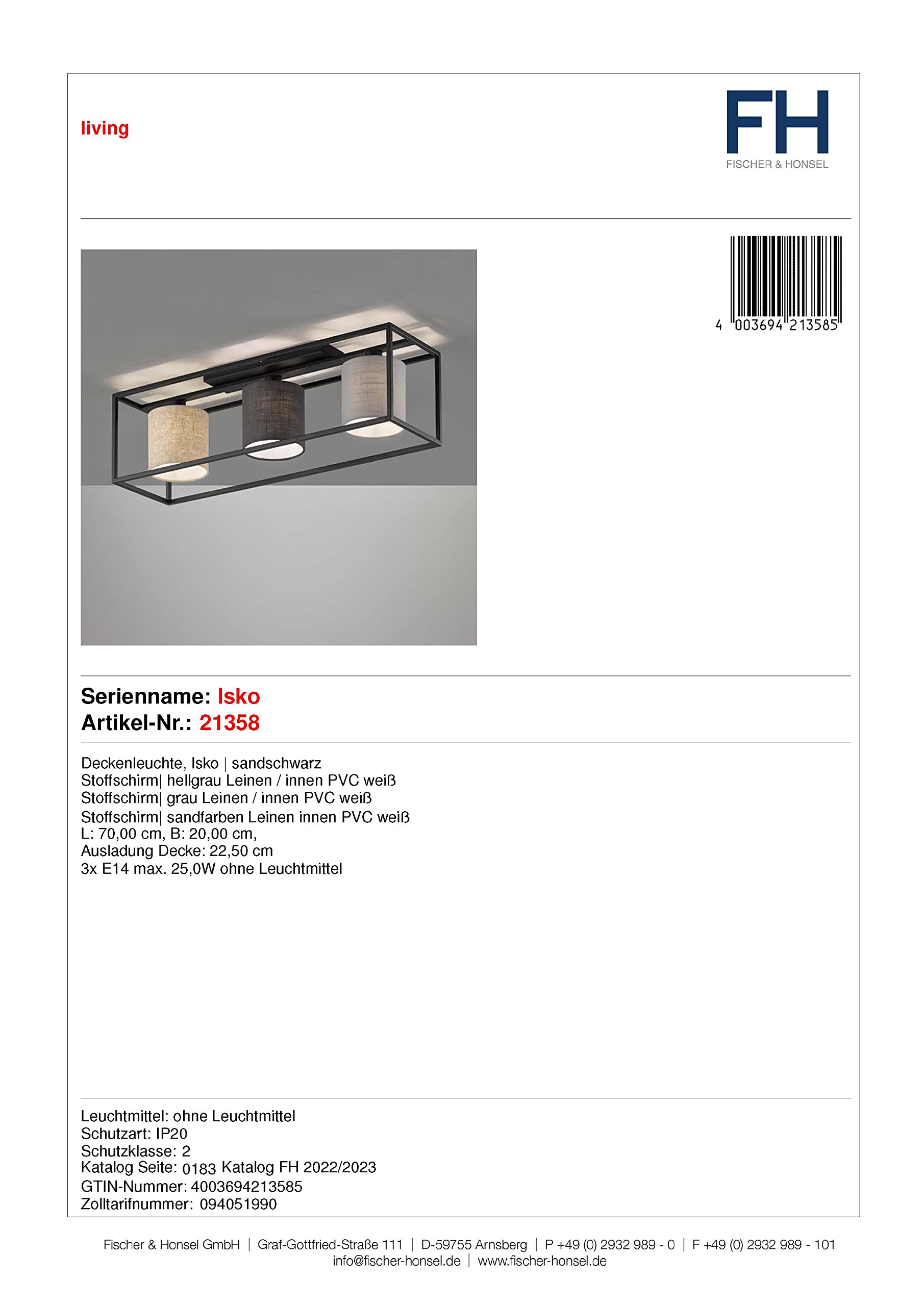 fischer-honsel-isko-deckenleuchte-3-flammig-leinen-sandschwarz image 5