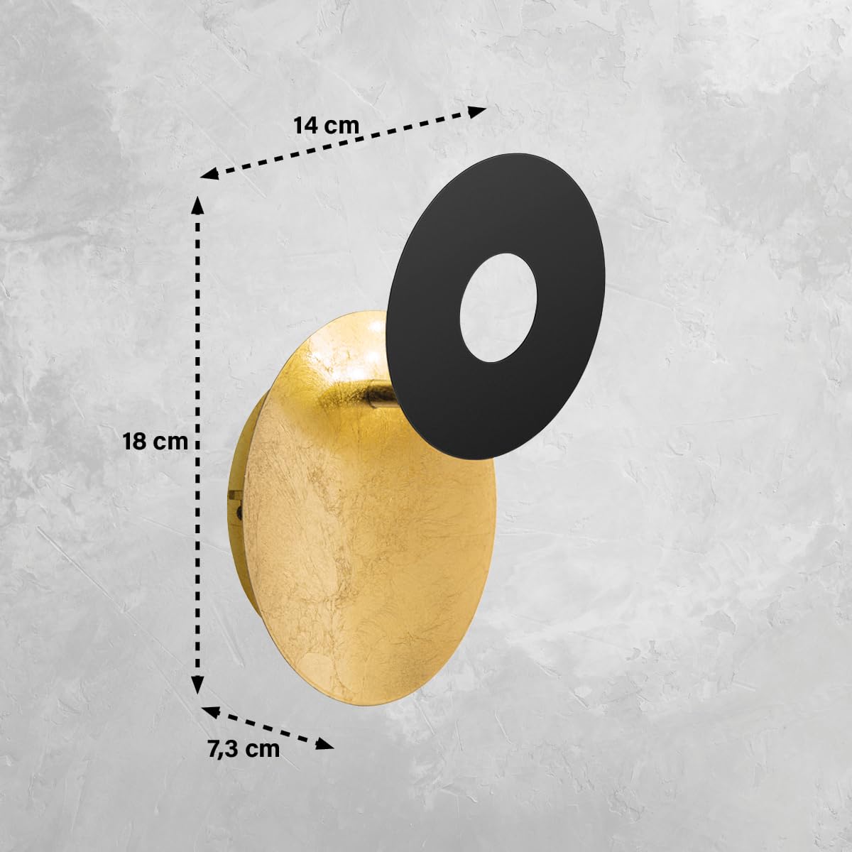 fischer-honsel-hennes-led-wandleuchte-blattgold-sandschwarz-schwenkbarer-spot image 2