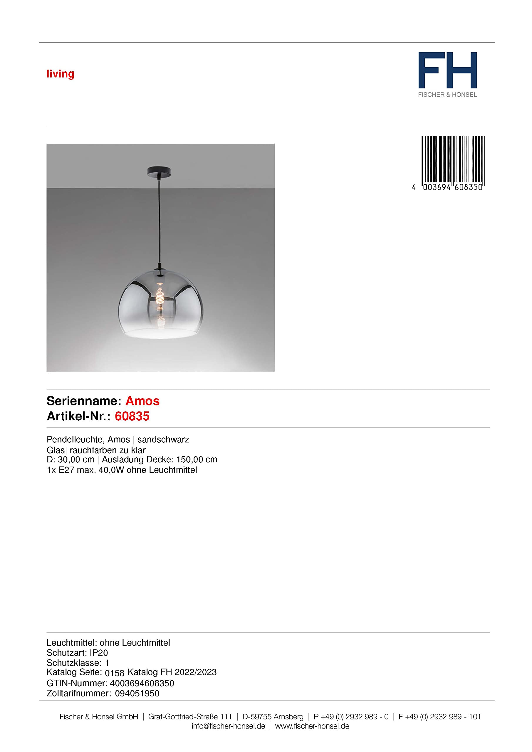 fischer-honsel-amos-pendelleuchte-sandschwarz-rauchglas-d-30-cm-e27 image 5