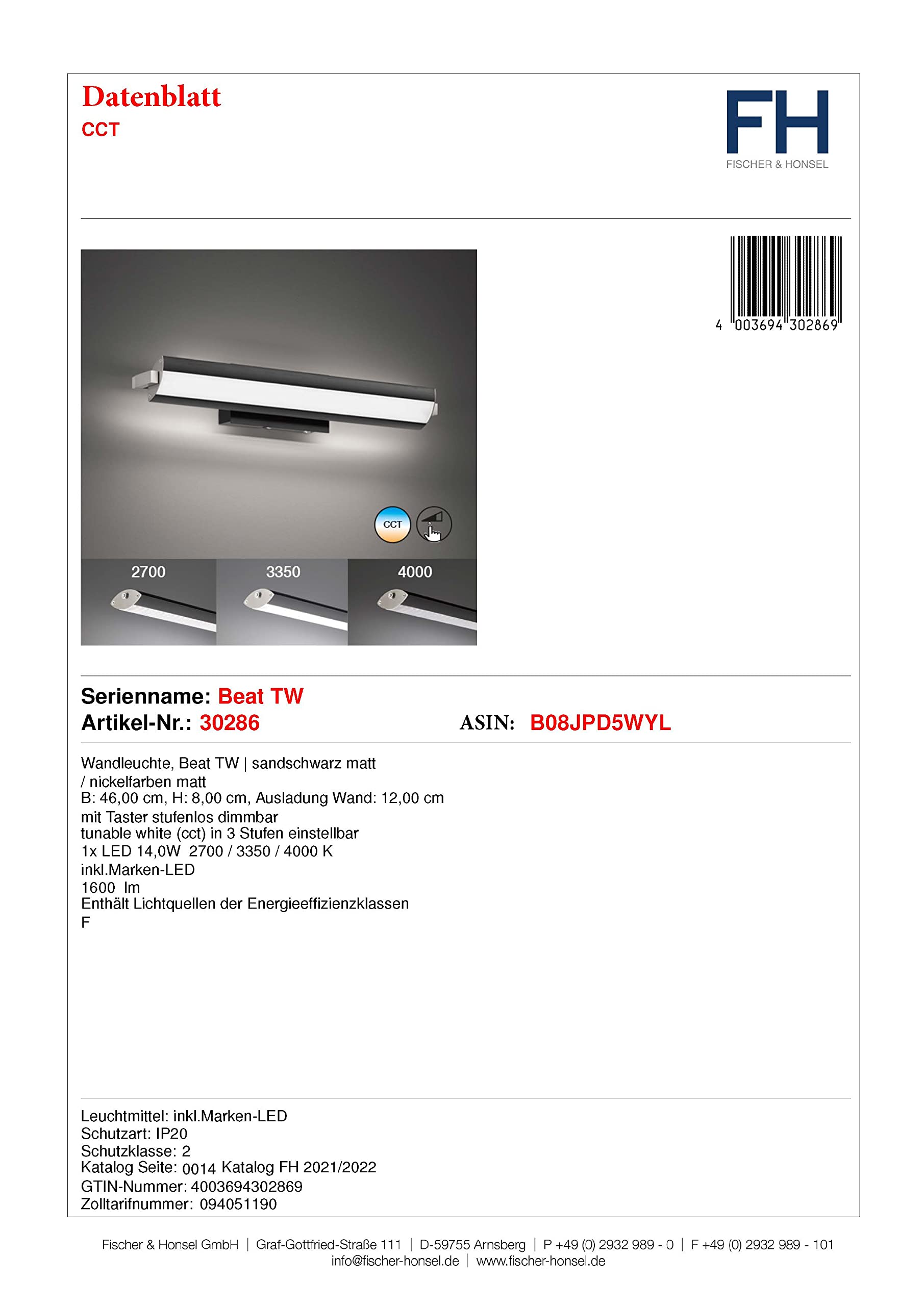 fischer-honsel-beat-tw-wandleuchte-sandschwarz-14-w-1600-lm-cct-dimmbar image 5