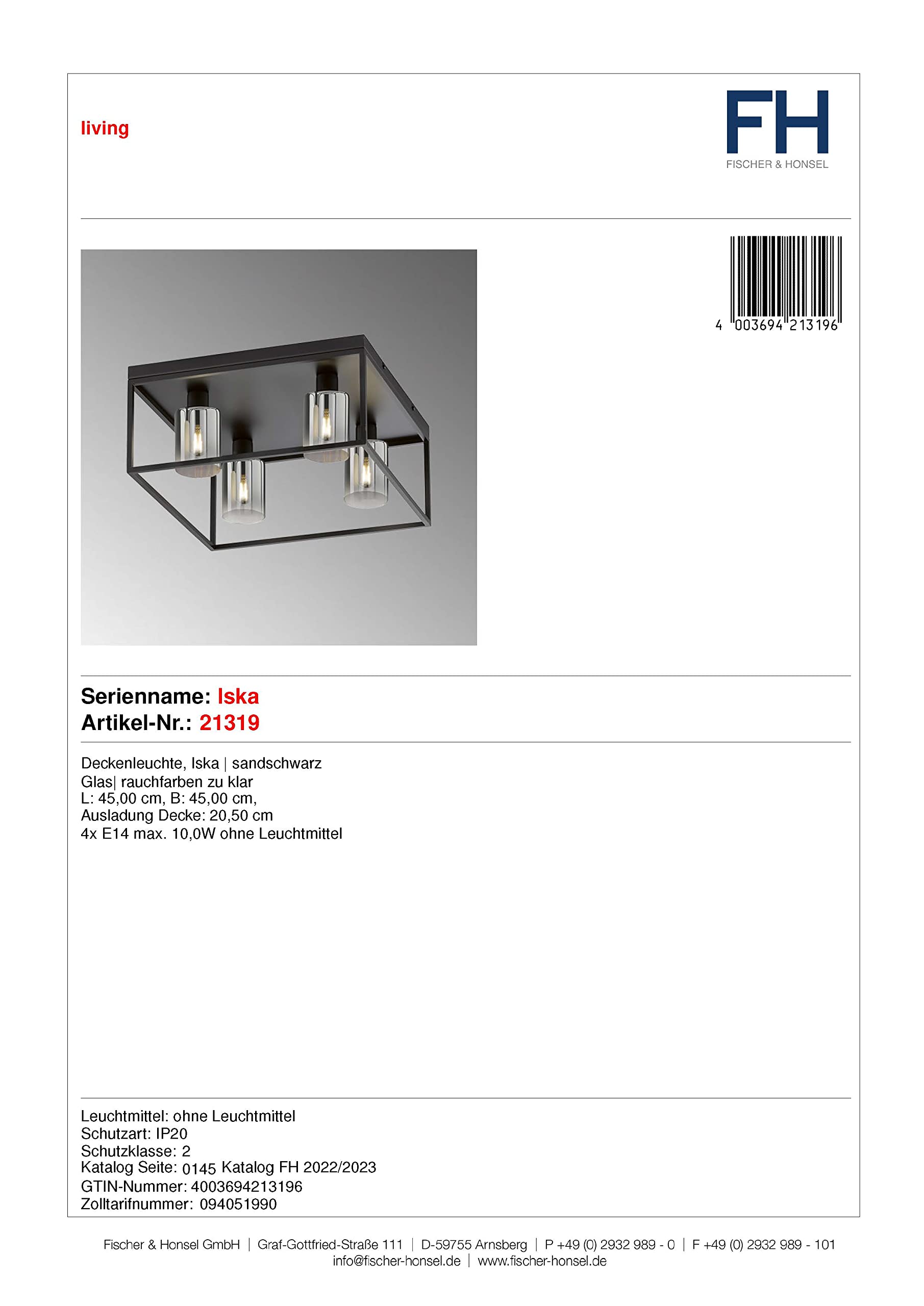fischer-honsel-iska-deckenleuchte-45-cm-sandschwarz-rauchglas image 5