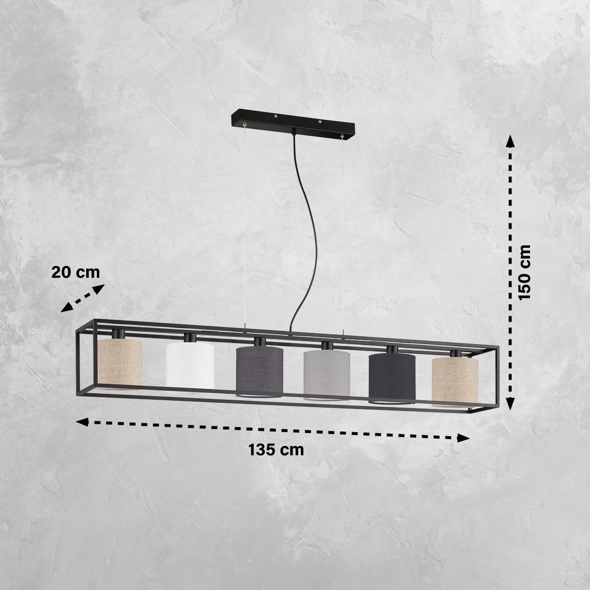 fischer-honsel-isko-pendelleuchte-sandschwarz-135-cm-6x-e14-leinen image 2