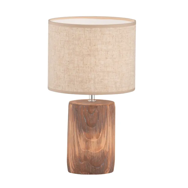 fischer-honsel-malik-tischleuchte-holz-struktur-sand-leinen-h-43-cm image 1