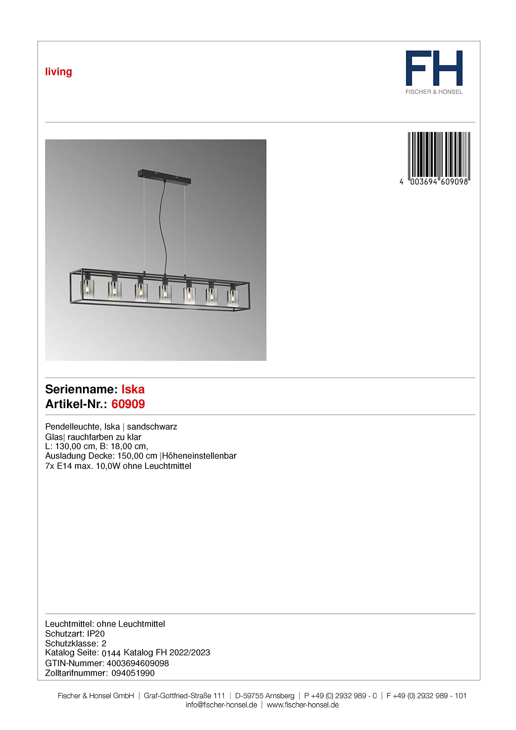fischer-honsel-iska-pendelleuchte-sandschwarz-rauchglas-7-flammig image 4