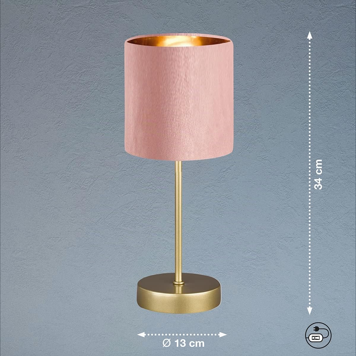 fischer-honsel-aura-tischleuchte-34-cm-gold-samt-schirm-ros-e14 image 2