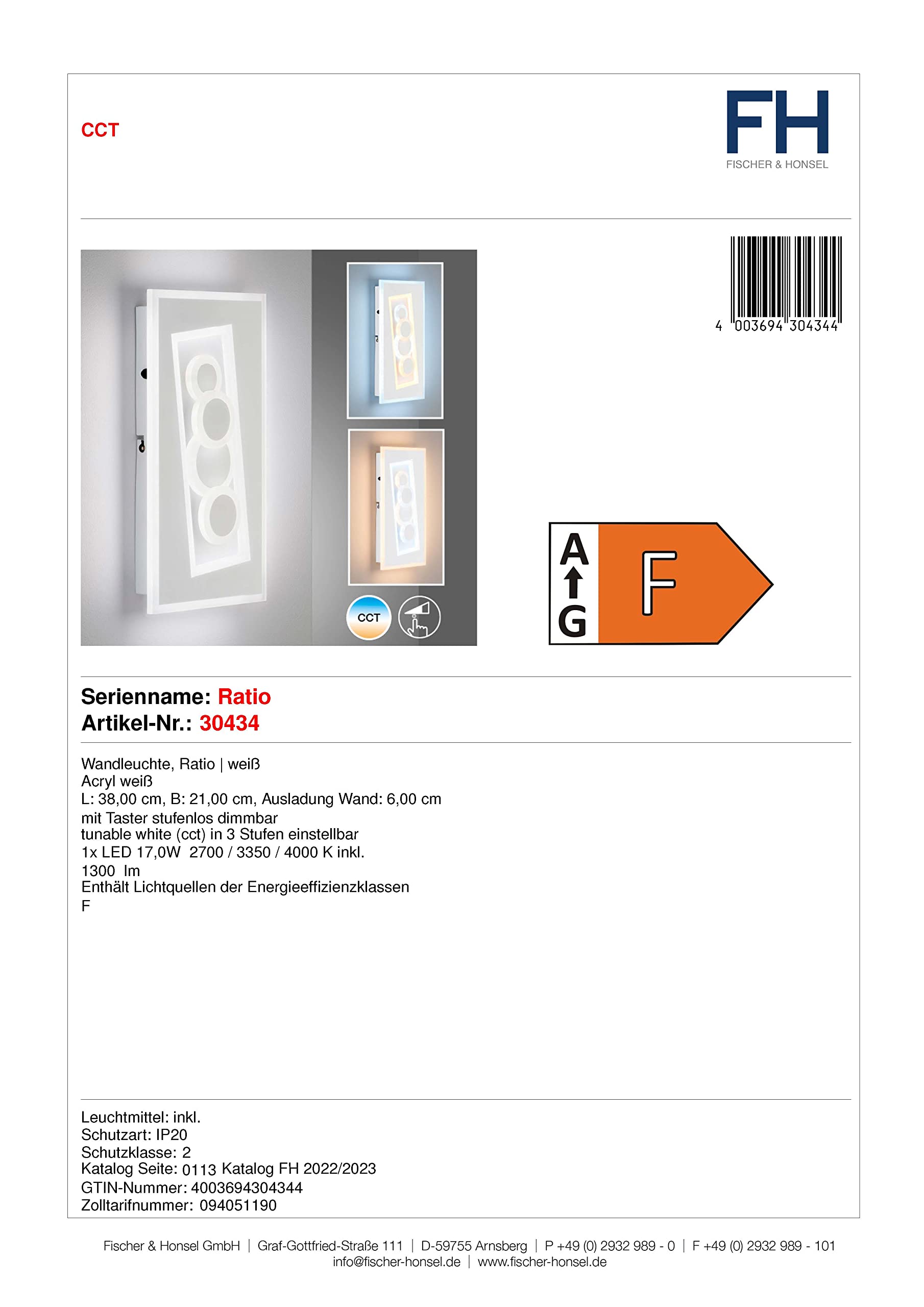 fischer-honsel-ratio-wandleuchte-38-cm-wei-led-dimmbar-cct image 6