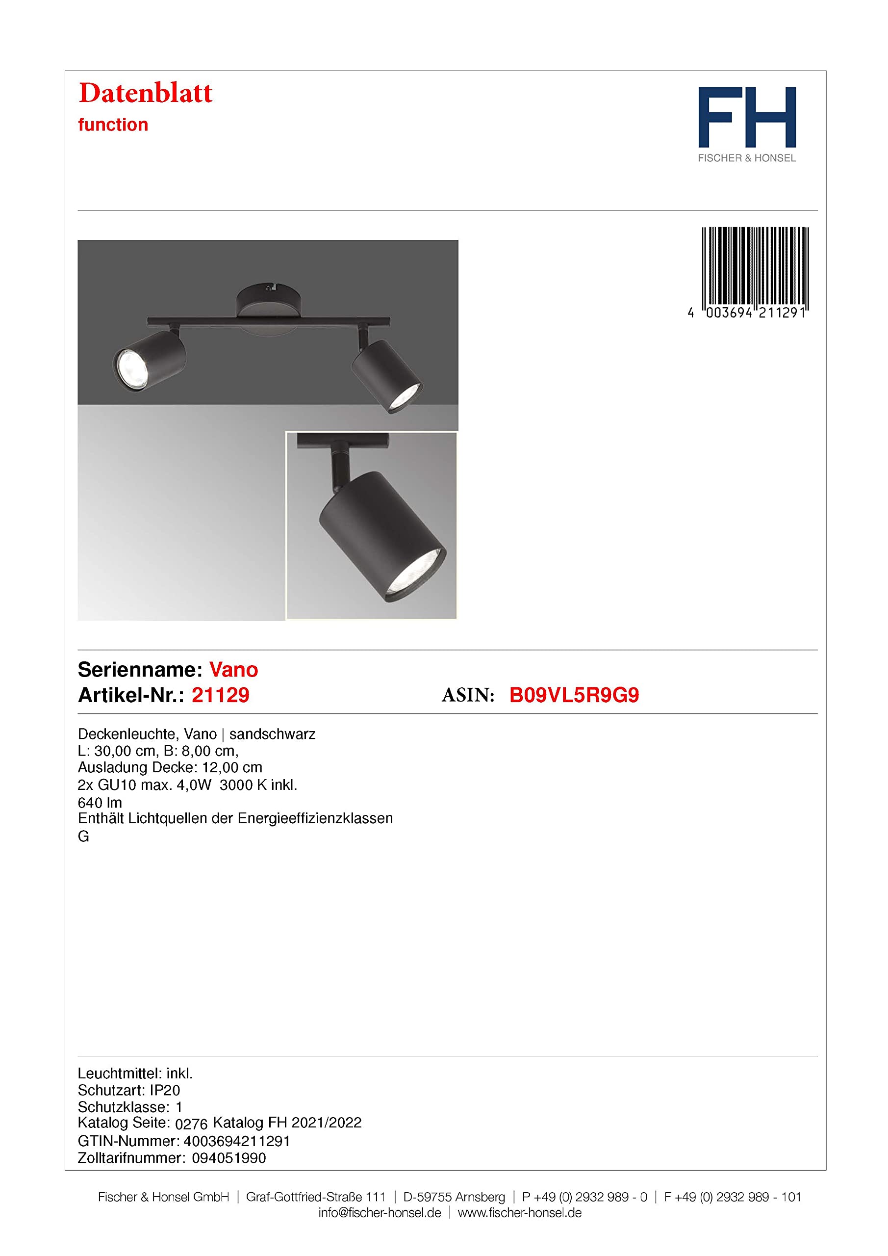 fischer-honsel-vano-decken-spot-sandschwarz-2x-gu10 image 5