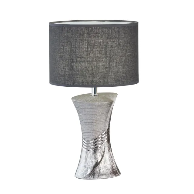 fischer-honsel-louis-tischleuchte-silberfarben-grau-linen-grau-h-44-cm image 1