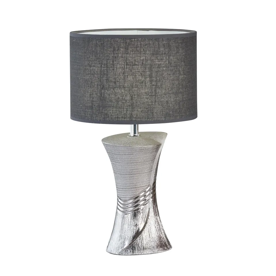 fischer-honsel-louis-tischleuchte-silberfarben-grau-linen-grau-h-44-cm image 1