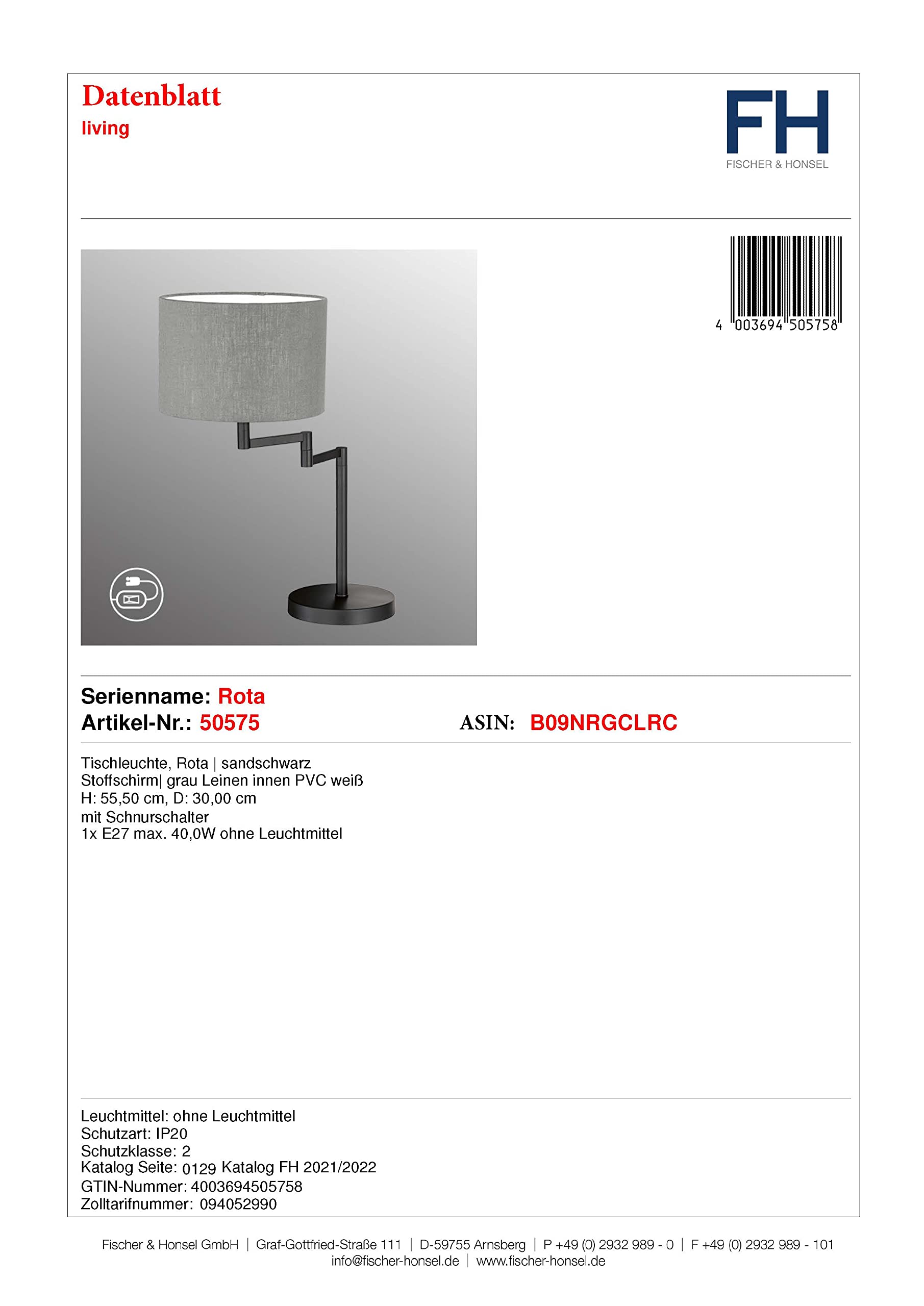 fischer-honsel-rota-tischleuchte-e27-sandschwarz-grau-30cm image 4