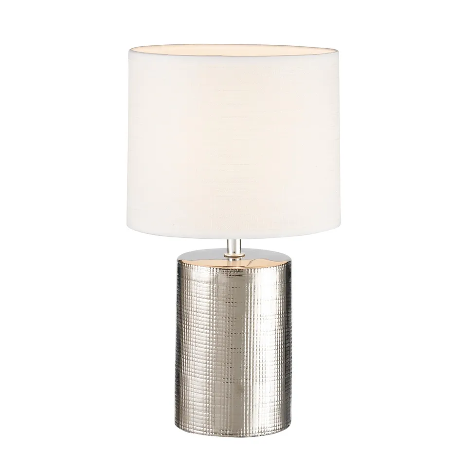 fischer-honsel-prata-tischleuchte-e14-silber-antik-mit-schirm-wei-35-cm image 1